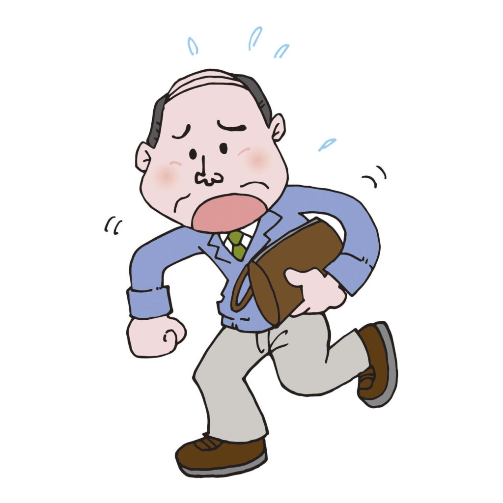 逃げるおやじ