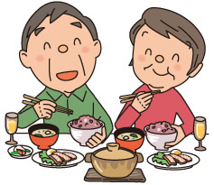 うまいものを食べるシニア