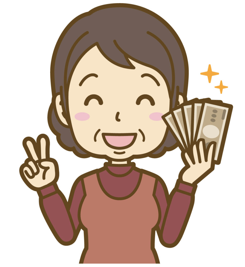 現金を手にしてご満悦の女性