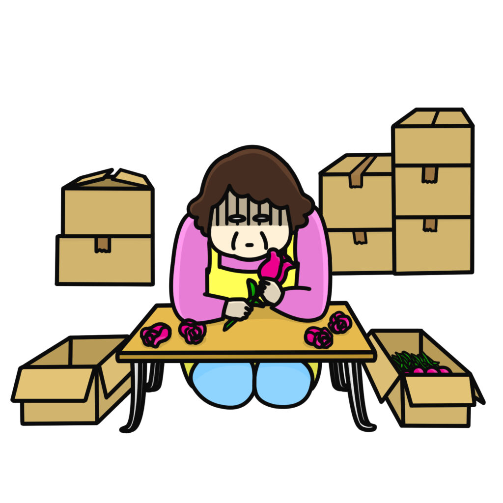 細々と行う内職、生活の不安を抱える女性