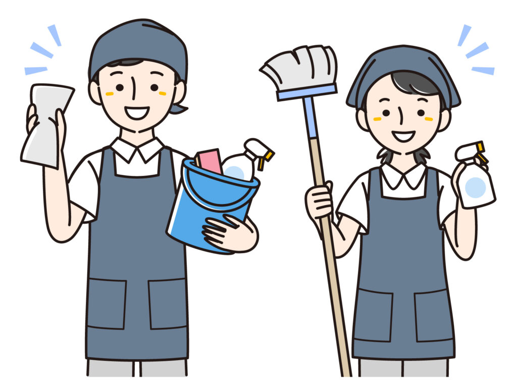 清掃作業に取り組む男女