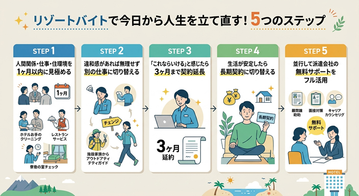今日から生活を立て直す5ステップの図解
