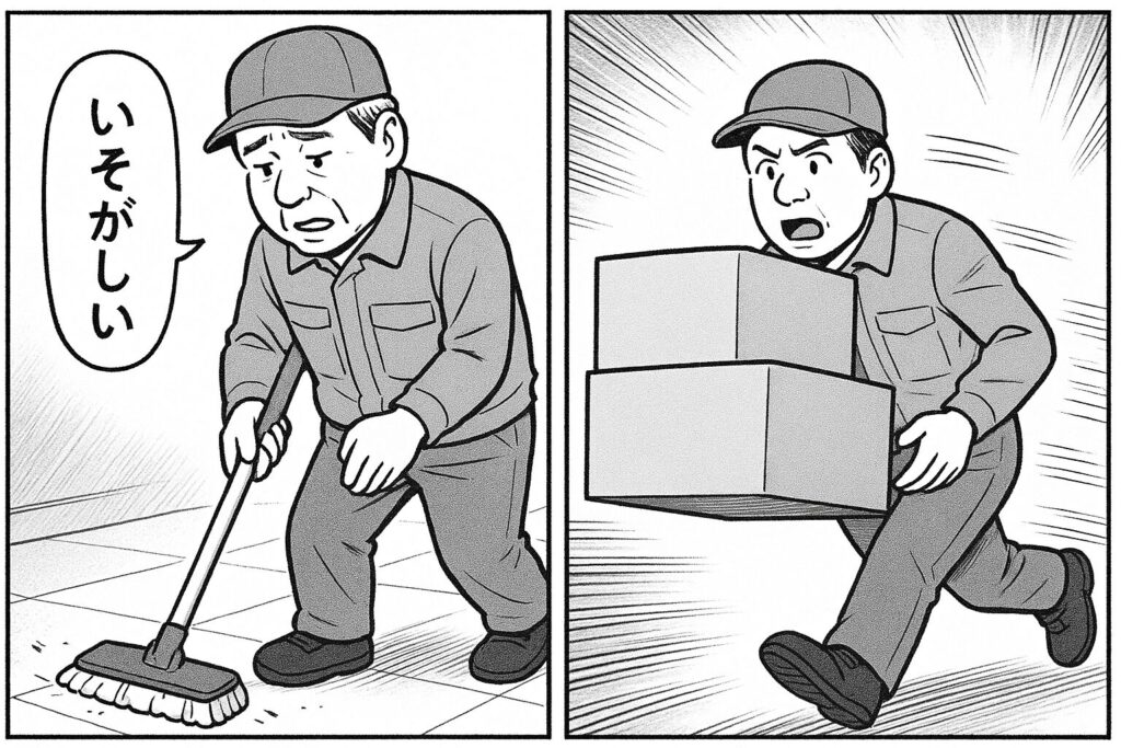 清掃と荷物運搬で忙しい