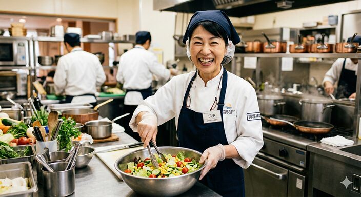 調理補助を楽しくやっている50代女性