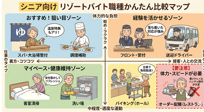 シニア向けリゾートバイトの図