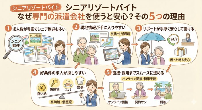 シニアが専門の派遣会社を使うと安心な５つの理由の図