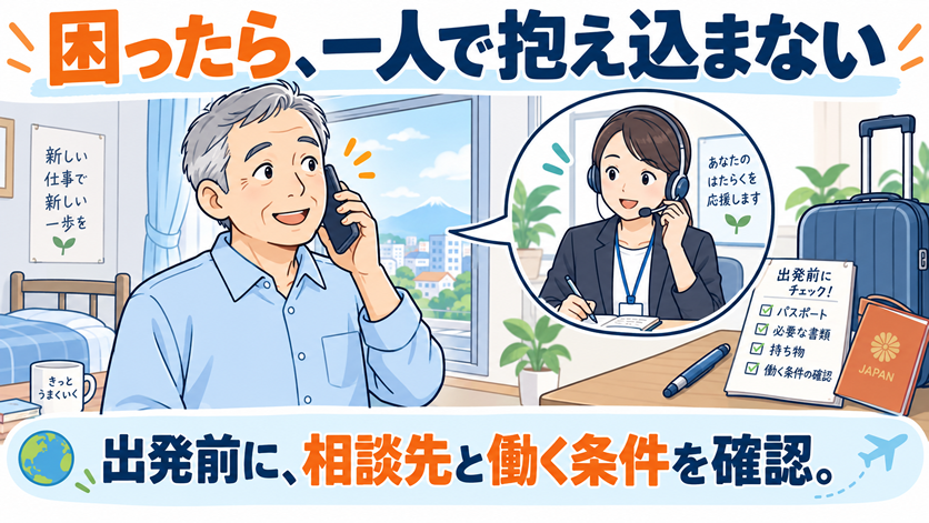 スタッフに電話で相談するシニア