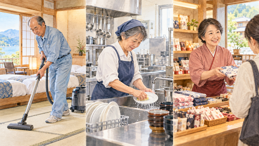 清掃・洗い場・売店で働くシニア