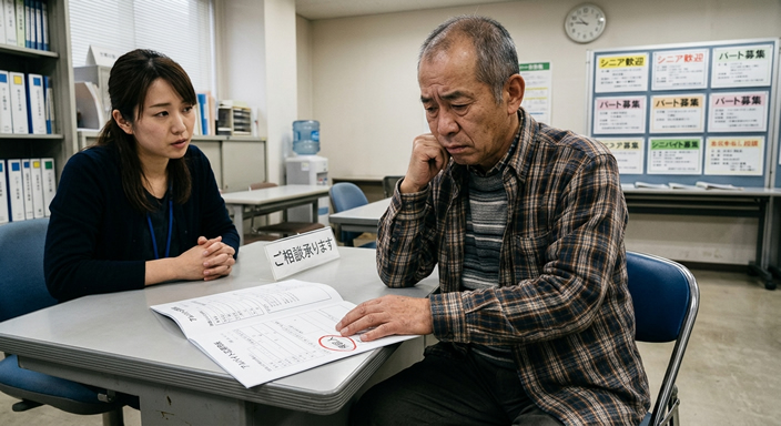 シニアがアルバイトに応募したいが保証人がいなくて困っている様子
